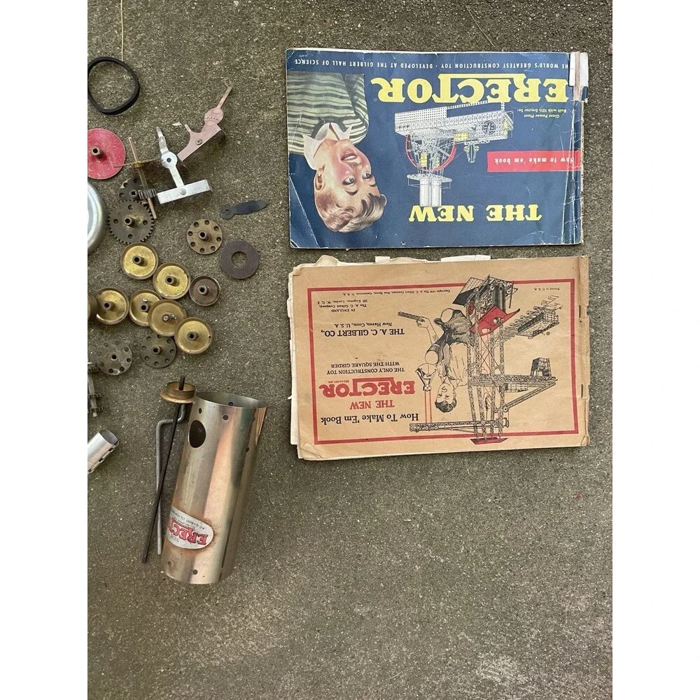 Vintage A.C. Gilbert Erector Set No 6-1/2 Lot w/ WORKING Motor 1938 Manual Box